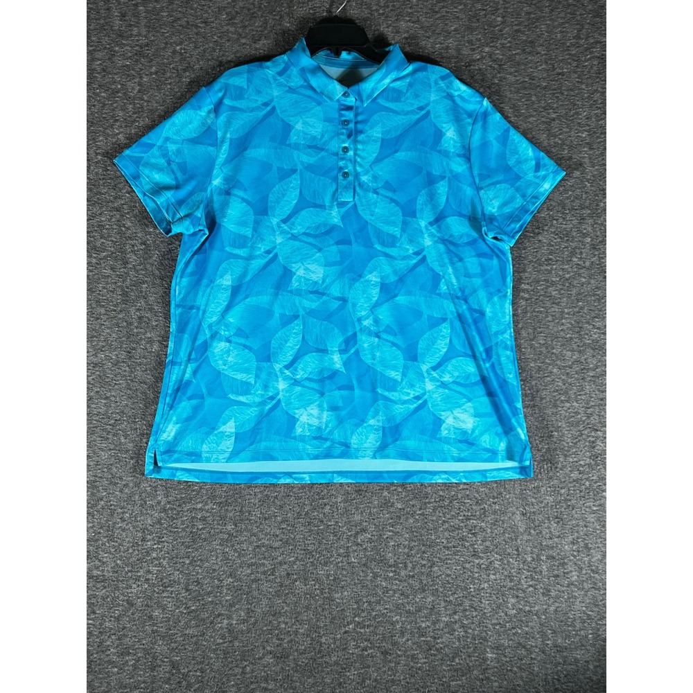Nike Dri-FIT Mens XXL Blue Leaf Abstract Print Short Sleeve Golf Polo Shirt